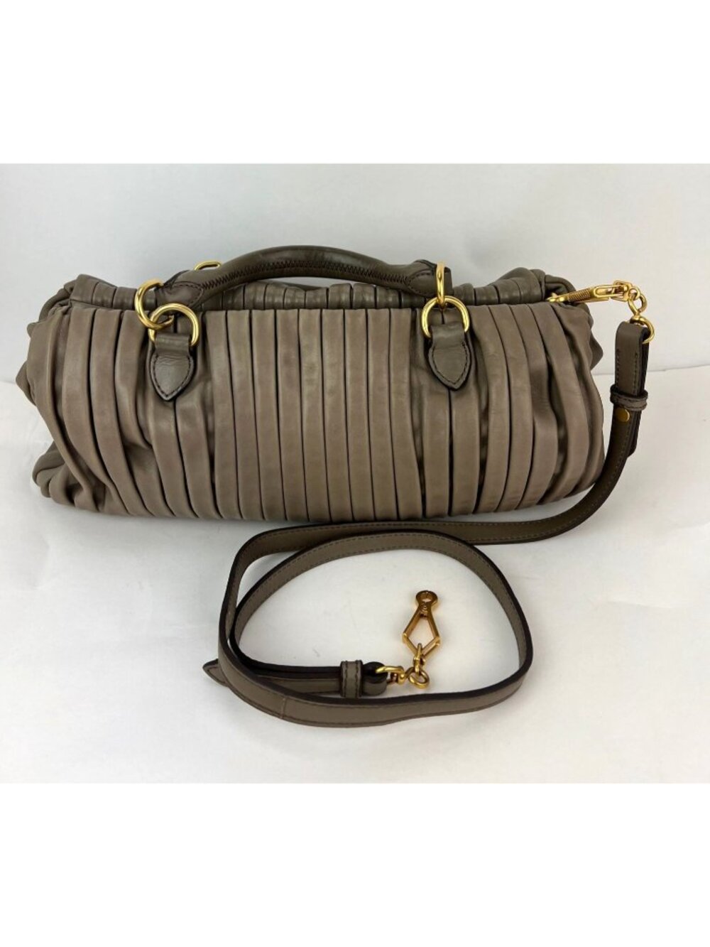 Miu Miu Nappa Plisse Beige Cammeo Bowling Bag Vintage - Picture 2 of 16